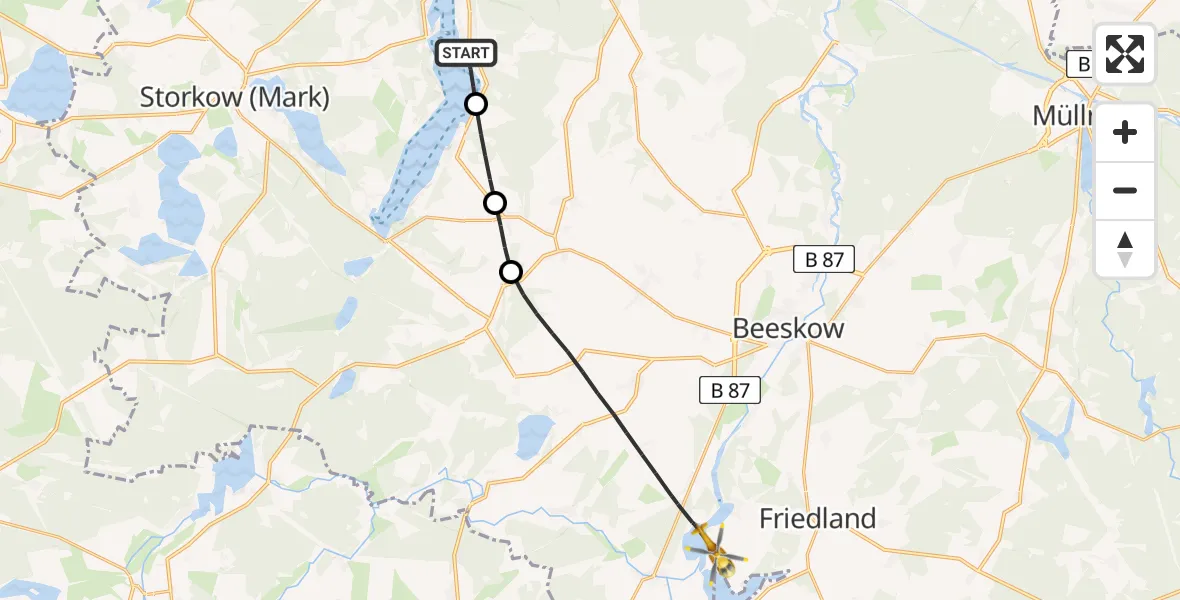 Flugroute Rettungshubschrauber Bad Saarow - Friedland, 08 August 2026, 09:53