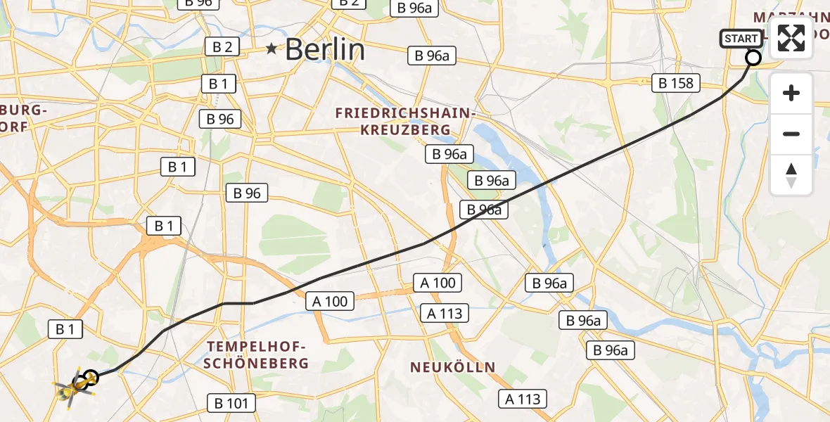 Flugroute Rettungshubschrauber Berlin Emergency Hospital - Charité Clinic Benjamin Franklin Campus, 08 August 2026, 10:03