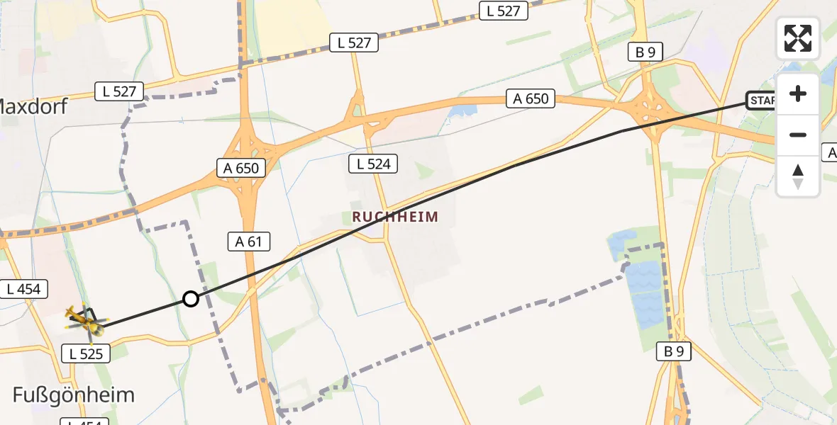 Flugroute Rettungshubschrauber Ludwigshafen am Rhein - Fußgönheim, 08 August 2026, 10:11