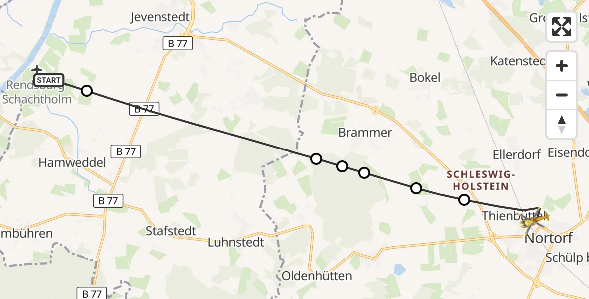 Flugroute Ambulanzhubschrauber Hörsten - Nortorf, 08 August 2026, 10:11
