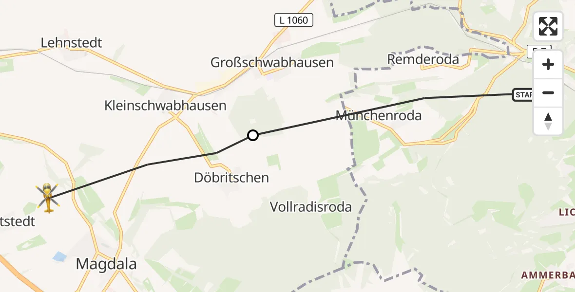 Flugroute Rettungshubschrauber Jena - Magdala, 08 August 2026, 10:29