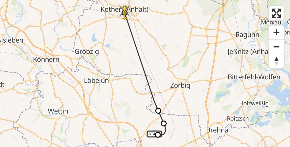 Flugroute Rettungshubschrauber Halle-Oppin Flugplatz - Köthen (Anhalt), 08 August 2026, 10:31
