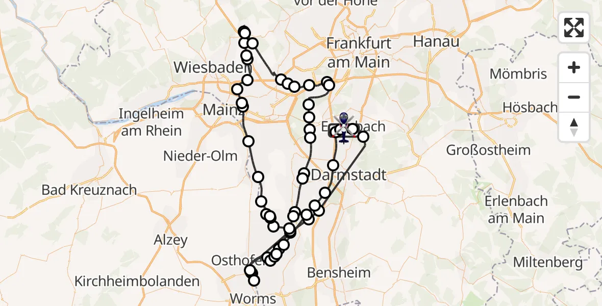 Flugroute Polizeihubschrauber Flughafen Frankfurt-Egelsbach - Flughafen Frankfurt-Egelsbach, 08 August 2026, 10:35