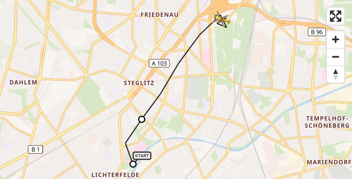 Flugroute Rettungshubschrauber Charité Clinic Benjamin Franklin Campus - Berlin, 08 August 2026, 10:44