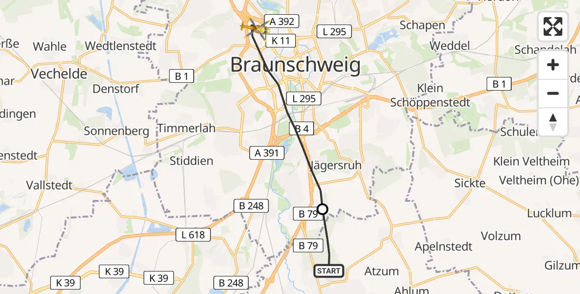 Flugroute Rettungshubschrauber Wolfenbüttel - Braunschweig, 08 August 2026, 10:46
