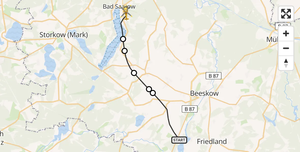 Flugroute Rettungshubschrauber Tauche - Bad Saarow, 08 August 2026, 10:48