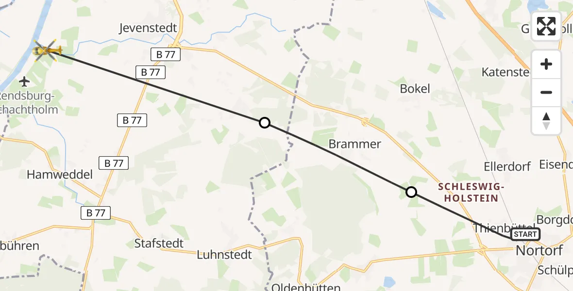 Flugroute Ambulanzhubschrauber Nortorf - Schülp b.Rendsburg, 08 August 2026, 10:51