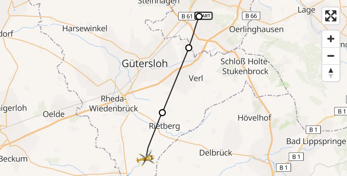 Flugroute Rettungshubschrauber Luftrettungszentrum Bielefeld - Rietberg, 08 August 2026, 10:52