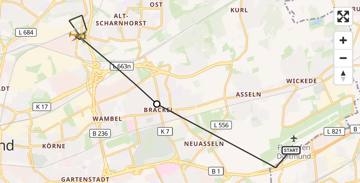 Flugroute Rettungshubschrauber Dortmund Flughafen - Dortmund, 08 August 2026, 10:58