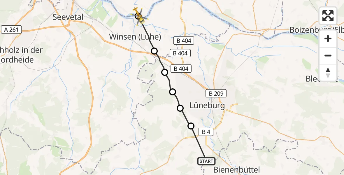 Flugroute Rettungshubschrauber Melbeck - Hamburg, 08 August 2026, 11:08
