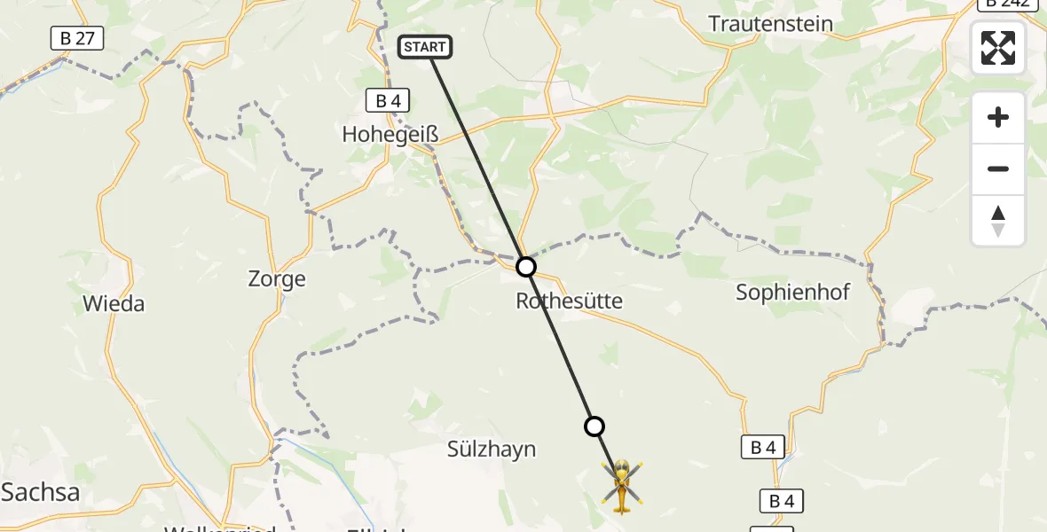 Flugroute Rettungshubschrauber Oberharz am Brocken - Harztor, 08 August 2026, 11:10