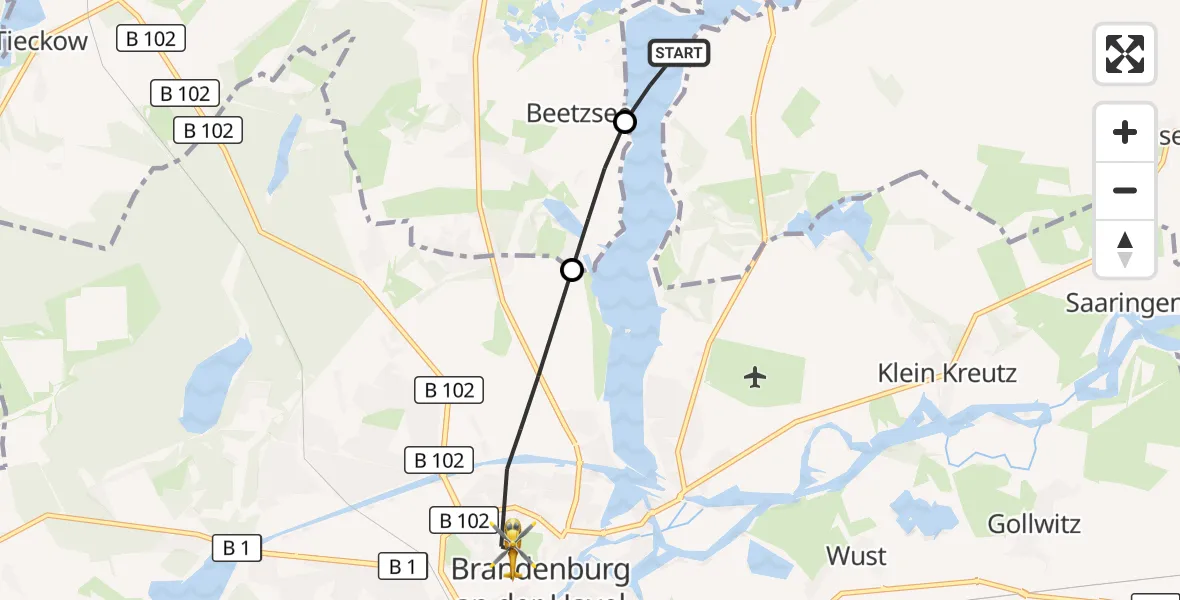 Flugroute Rettungshubschrauber Brandenburg an der Havel - Brandenburg an der Havel, 08 August 2026, 11:17