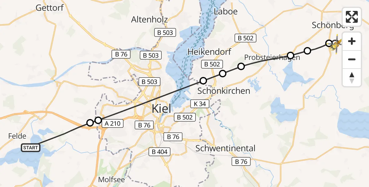 Flugroute Ambulanzhubschrauber Achterwehr - Höhndorf, 08 August 2026, 11:20