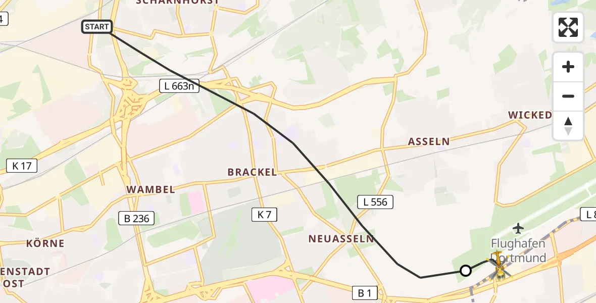 Flugroute Rettungshubschrauber Dortmund - Dortmund Flughafen, 08 August 2026, 11:25