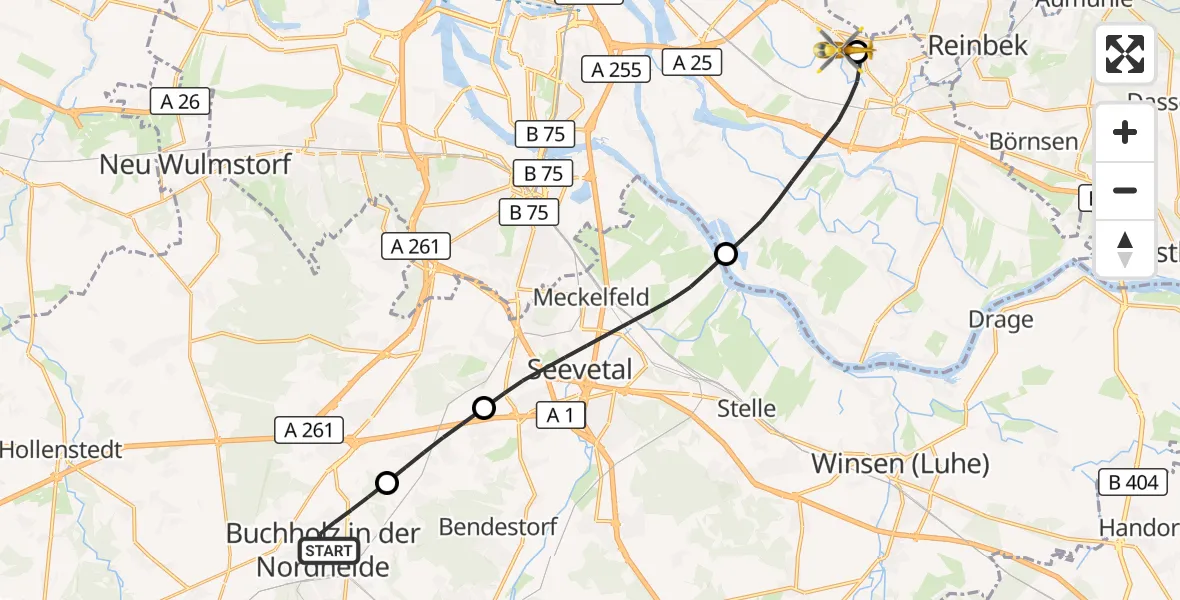 Flugroute Ambulanzhubschrauber Buchholz in der Nordheide - Christoph Hansa ADAC Hubschrauberlandeplatz, 08 August 2026, 11:29