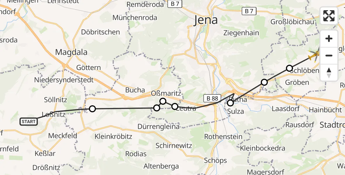 Flugroute Rettungshubschrauber Blankenhain - Schlöben, 08 August 2026, 11:32