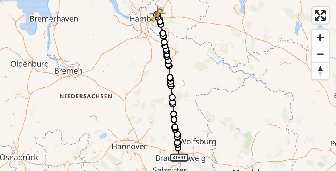 Flugroute Rettungshubschrauber Braunschweig - Wilhelmstift Catholic Children's Hospital, 08 August 2026, 11:36