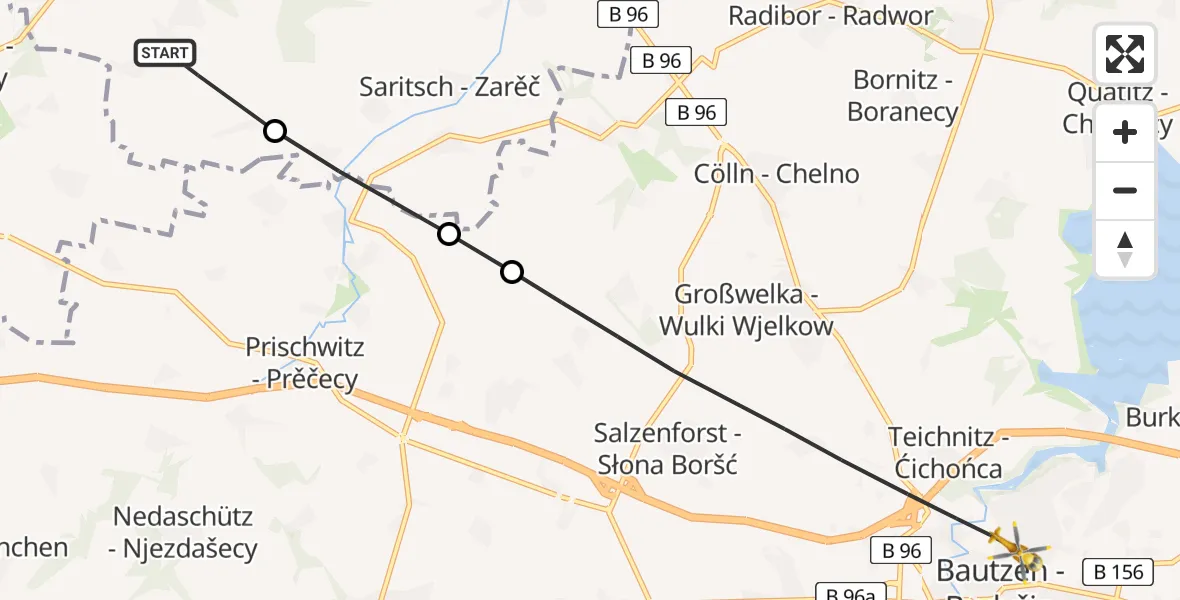 Flugroute Rettungshubschrauber Puschwitz - Bautzen, 08 August 2026, 11:36