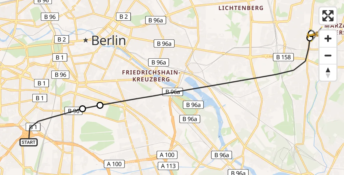 Flugroute Rettungshubschrauber Berlin - Berlin Emergency Hospital, 08 August 2026, 11:40