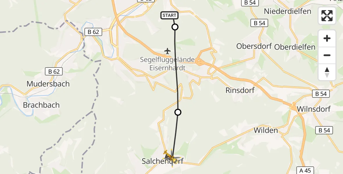 Flugroute Rettungshubschrauber Evangelisches Jung-Stilling Hospital - Neunkirchen, 08 August 2026, 11:44
