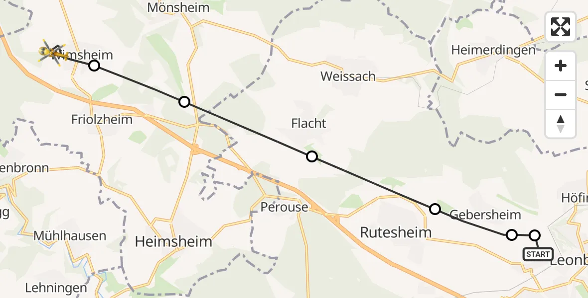 Flugroute Rettungshubschrauber Leonberg Hospital - Wimsheim, 08 August 2026, 11:46