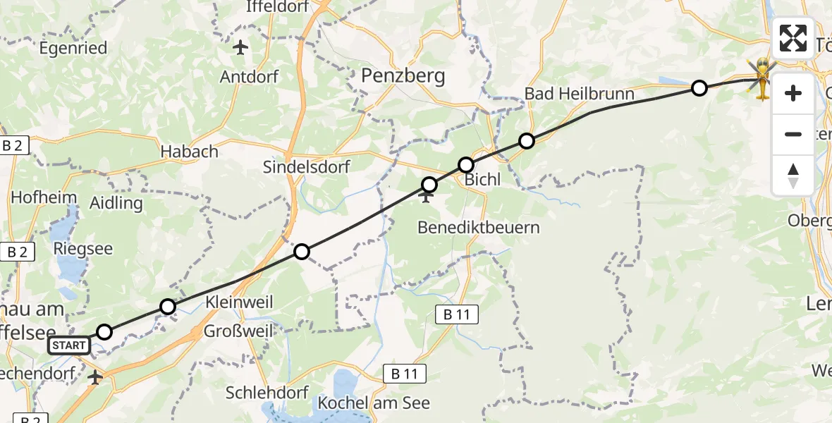 Flugroute Rettungshubschrauber Murnau a.Staffelsee - Wackersberg, 08 August 2026, 11:49