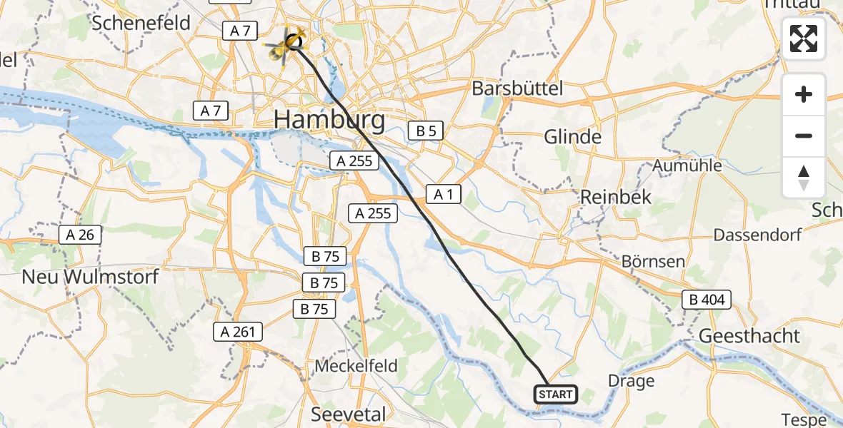 Flugroute Rettungshubschrauber Hamburg - Hamburg, 08 August 2026, 11:55