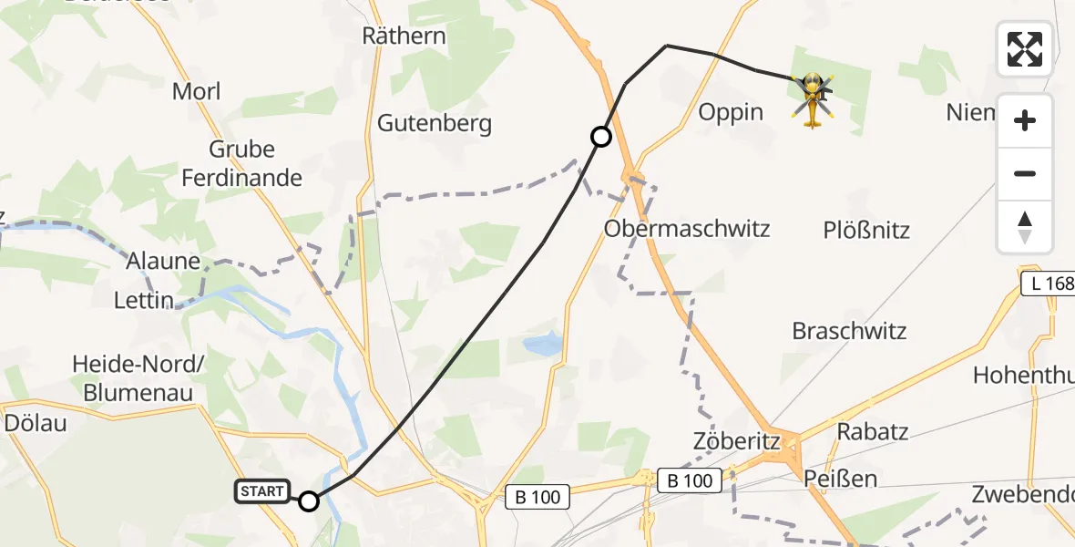Flugroute Rettungshubschrauber Halle (Saale) University Hospital - Halle-Oppin Flugplatz, 08 August 2026, 12:04