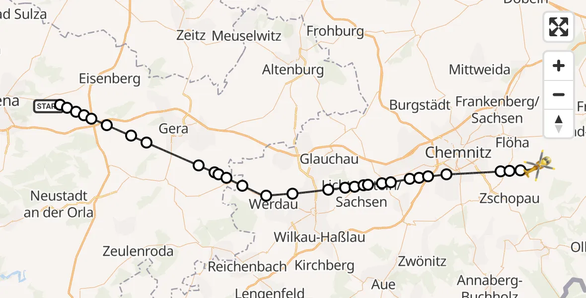 Flugroute Rettungshubschrauber Schöngleina - Leubsdorf, 08 August 2026, 12:07