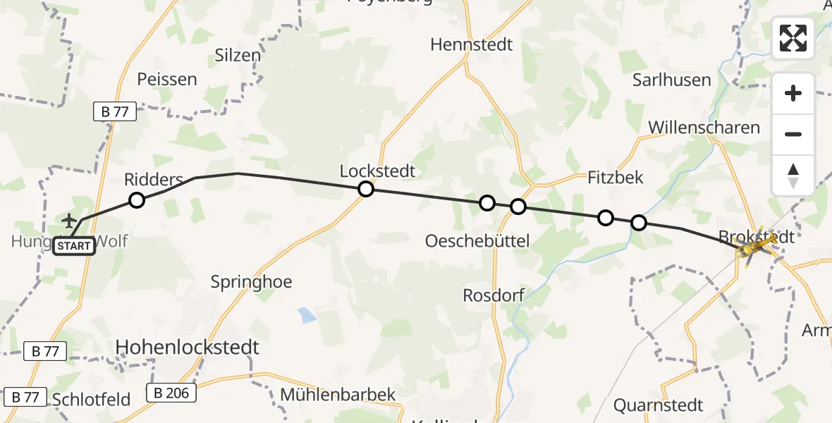Flugroute Rettungshubschrauber Itzehoe Hungriger Wolf Flugplatz - Brokstedt, 08 August 2026, 12:07