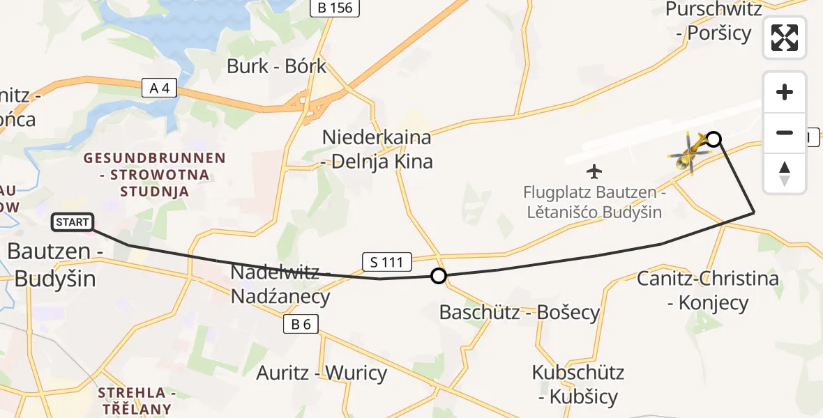 Flugroute Rettungshubschrauber Bautzen - Bautzen Flugplatz, 08 August 2026, 12:08