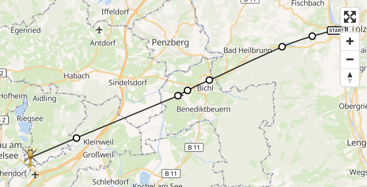 Flugroute Rettungshubschrauber Bad Tölz - Riegsee, 08 August 2026, 12:11