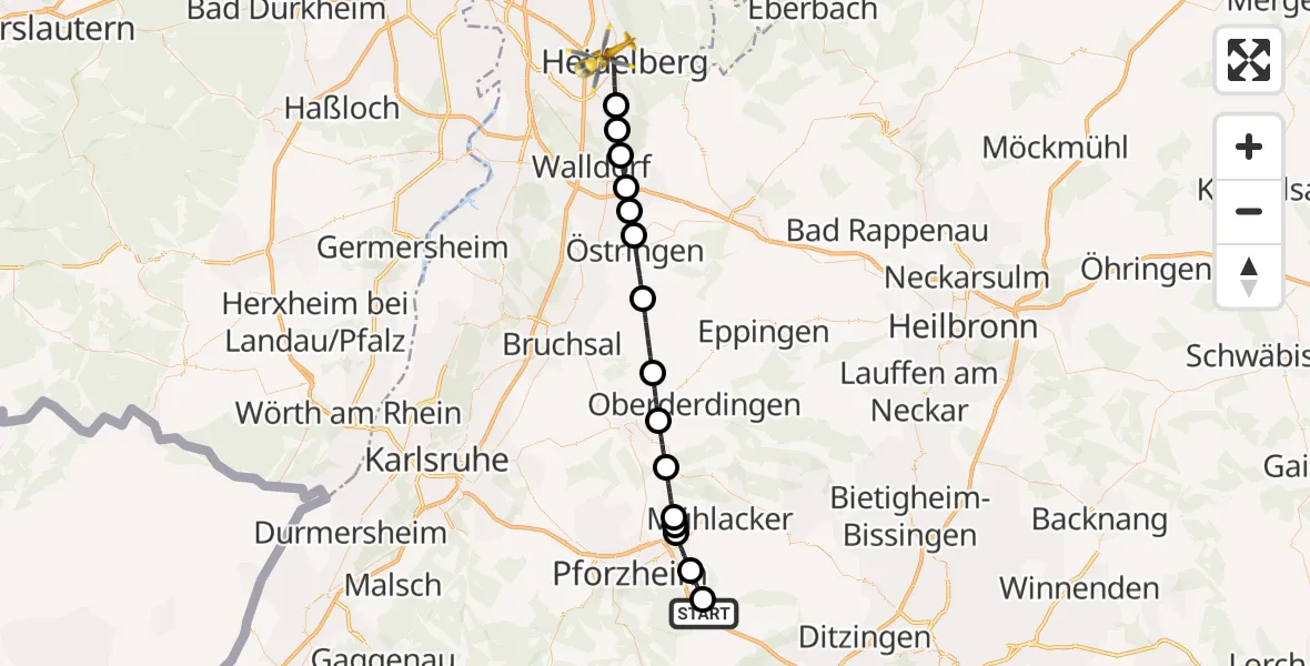 Flugroute Rettungshubschrauber Wimsheim - Heidelberg, 08 August 2026, 12:20