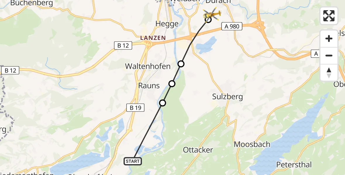 Flugroute Rettungshubschrauber Waltenhofen - Kempten-Durach Flugplatz, 08 August 2026, 12:24