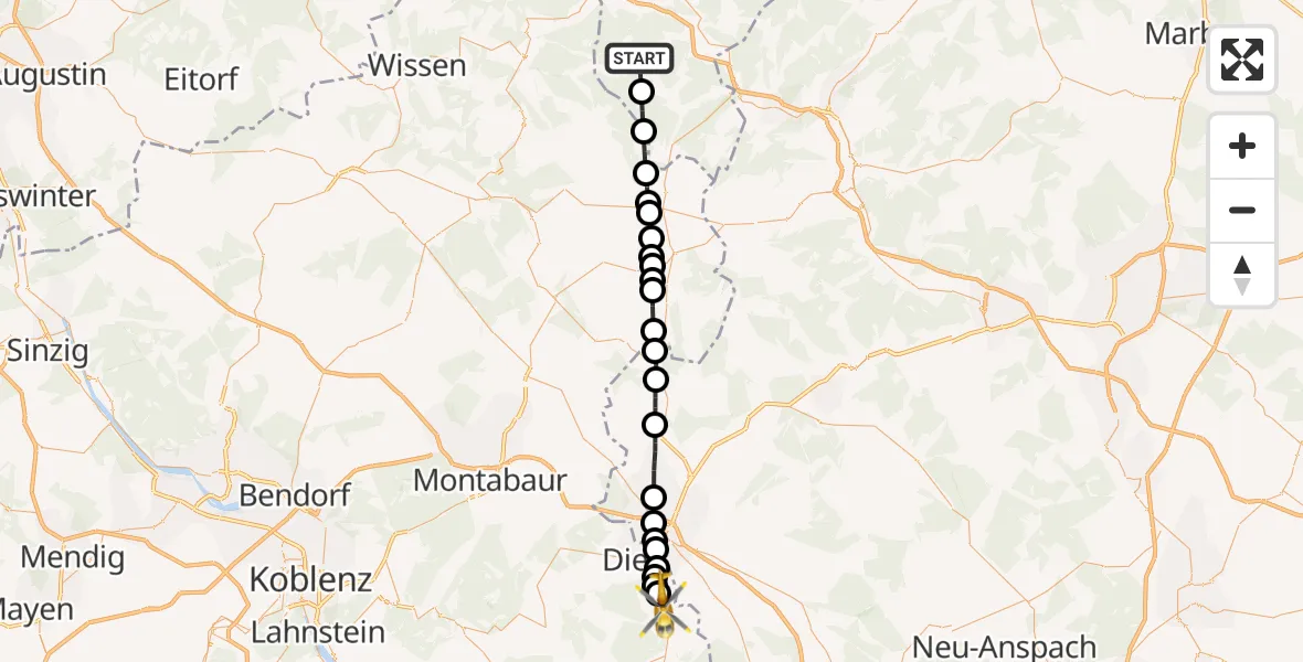 Flugroute Rettungshubschrauber Neunkirchen - Niederneisen, 08 August 2026, 12:26