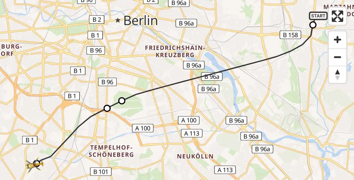 Flugroute Rettungshubschrauber Berlin Emergency Hospital - Charité Clinic Benjamin Franklin Campus, 08 August 2026, 12:31