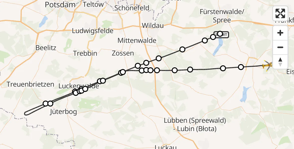 Flugroute Rettungshubschrauber Bad Saarow Hospital - Grunow-Dammendorf, 08 August 2026, 12:40