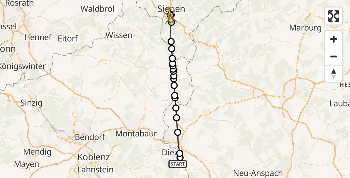 Flugroute Rettungshubschrauber Niederneisen - Evangelisches Jung-Stilling Hospital, 08 August 2026, 12:58