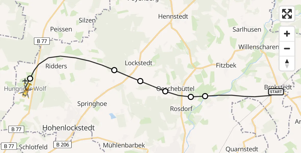 Flugroute Rettungshubschrauber Brokstedt - Itzehoe Hungriger Wolf Flugplatz, 08 August 2026, 12:59
