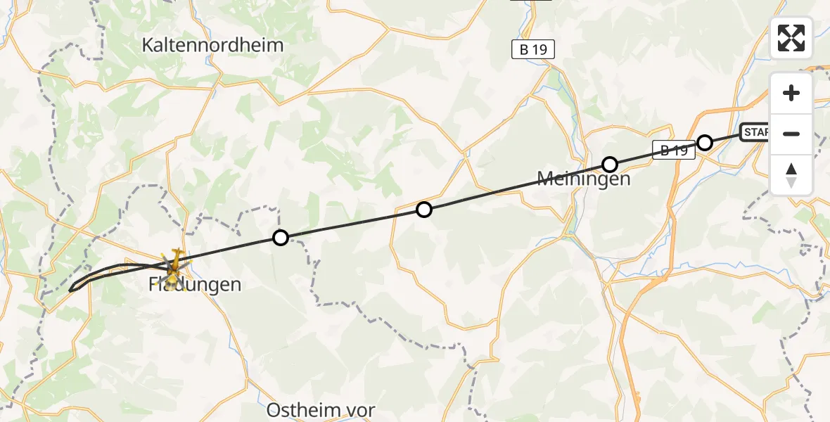 Flugroute Rettungshubschrauber Dillstädt - Fladungen, 08 August 2026, 13:00