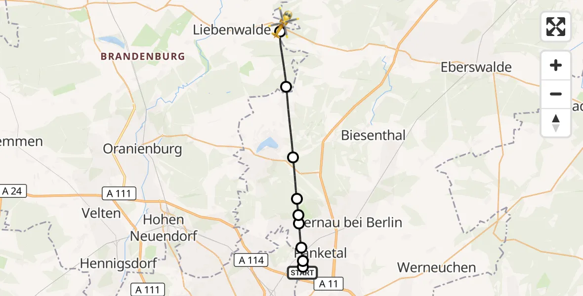 Flugroute Rettungshubschrauber Helios Clinic Berlin-Buch - Liebenwalde, 08 August 2026, 13:07