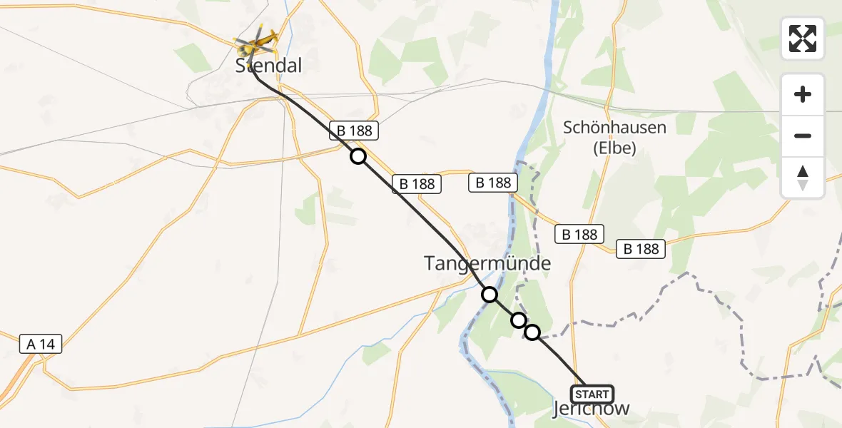 Flugroute Rettungshubschrauber Jerichow - Stendal, 08 August 2026, 13:07