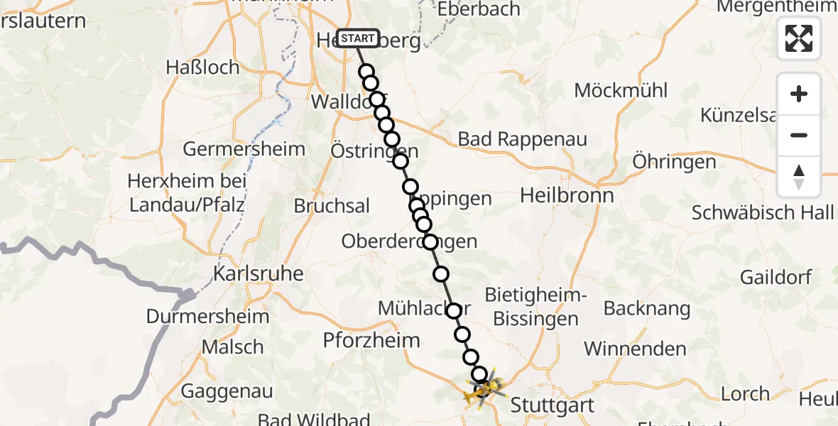 Flugroute Rettungshubschrauber Heidelberg - Leonberg Hospital, 08 August 2026, 13:12