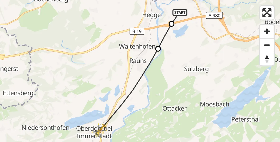 Flugroute Rettungshubschrauber Kempten-Durach Flugplatz - Waltenhofen, 08 August 2026, 13:25