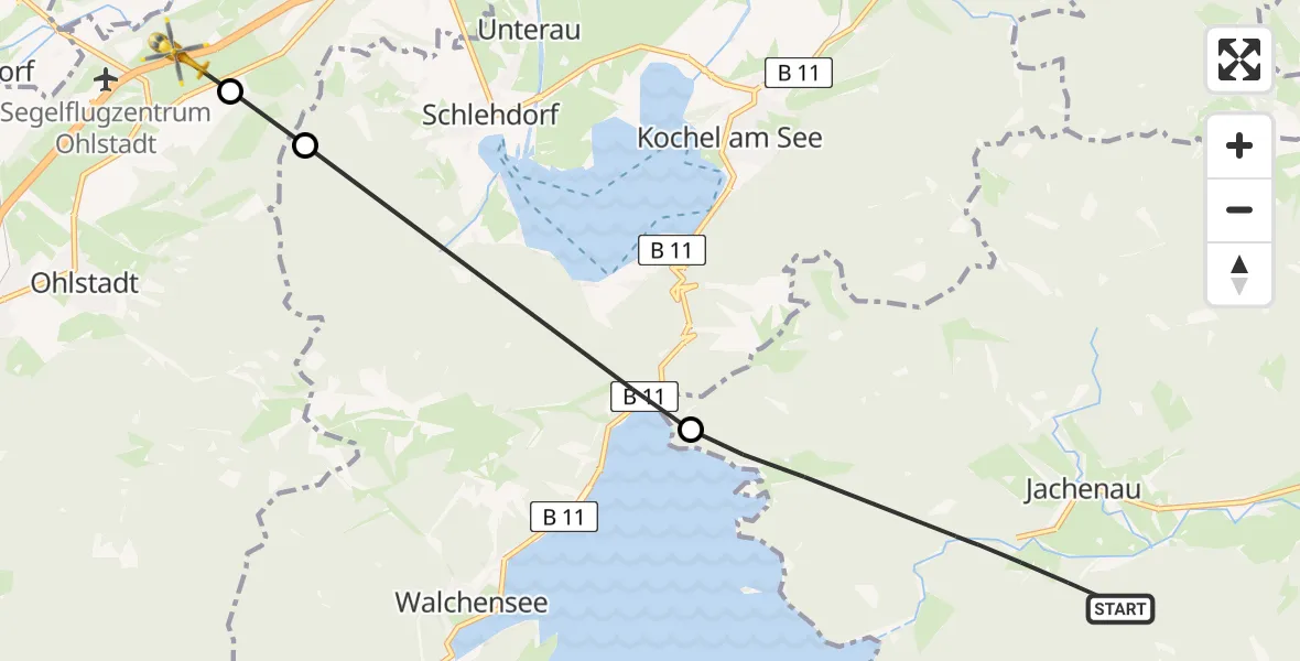 Flugroute Rettungshubschrauber Jachenau - Ohlstadt, 08 August 2026, 13:25
