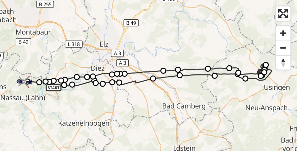Flugroute Polizeihubschrauber Dörnberg - Nassau, 08 August 2026, 13:27