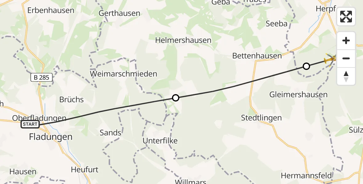 Flugroute Rettungshubschrauber Fladungen - Meiningen, 08 August 2026, 13:47