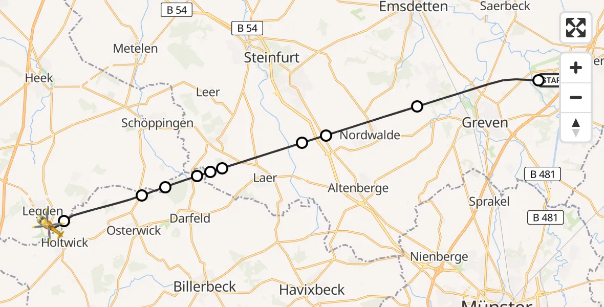 Flugroute Ambulanzhubschrauber Christoph  Westfalen-ADAC - Legden, 08 August 2026, 13:50