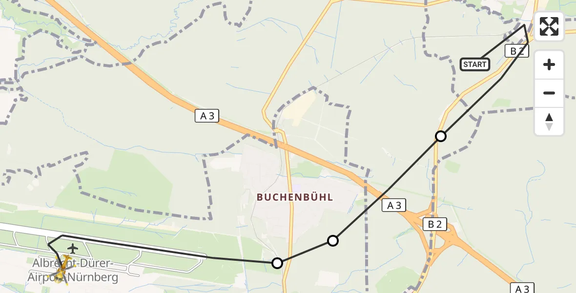 Flugroute Ambulanzhubschrauber Geschaidt - Flughafen Nuremberg, 08 August 2026, 13:50