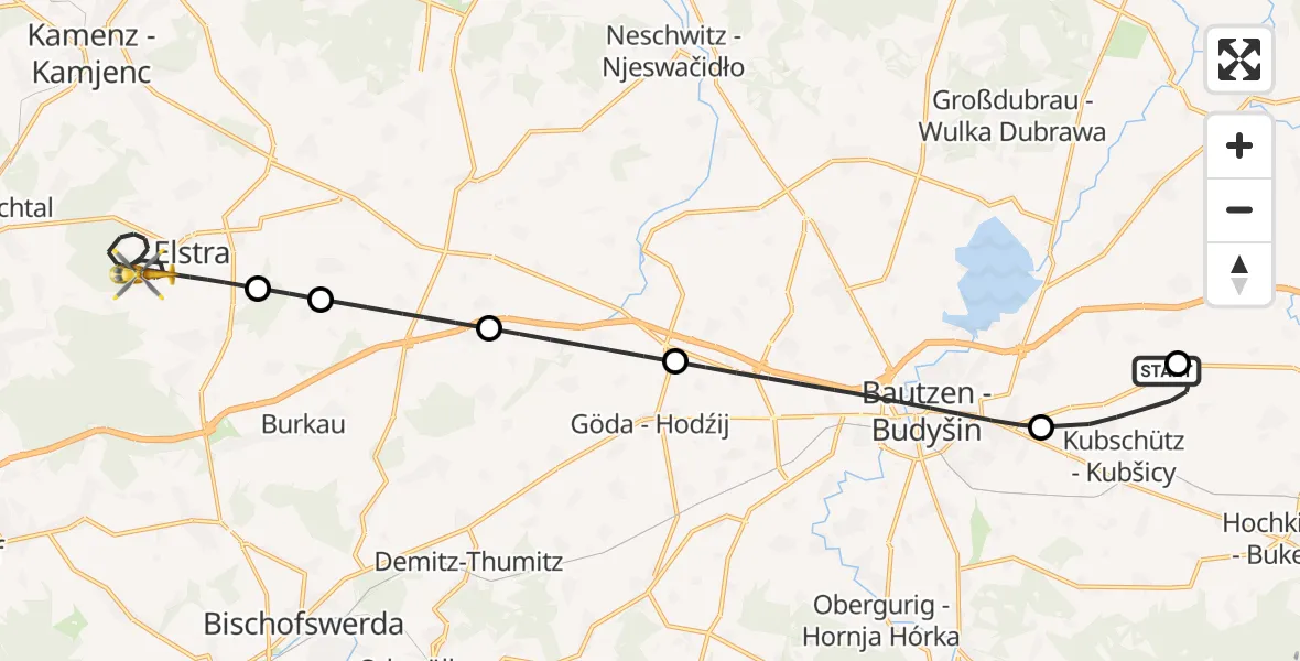 Flugroute Rettungshubschrauber Bautzen Flugplatz - Elstra, 08 August 2026, 13:55